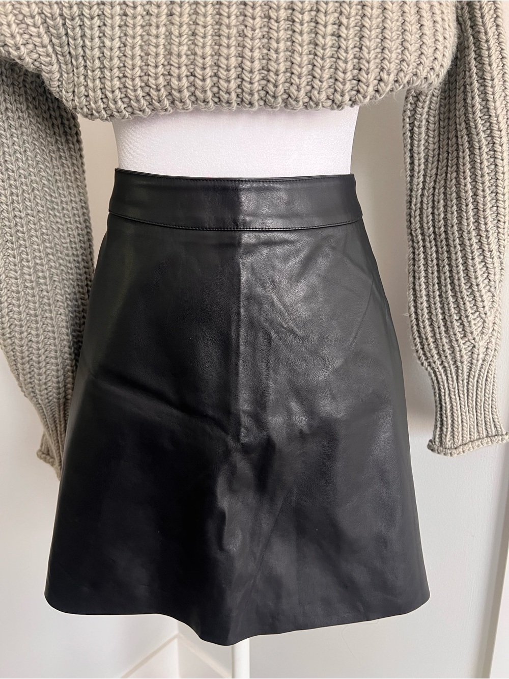 H&M Black Faux Leather A-Line Mini Skirt